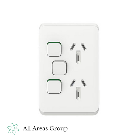 Clipsal Iconic Double GPO with Extra Switch – Vivid White (3025VXA-VW)