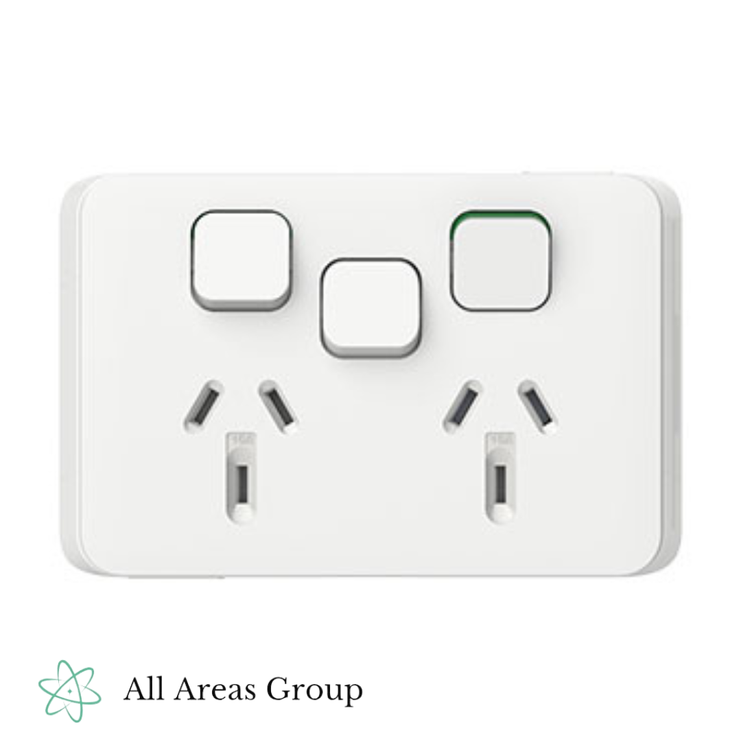 Clipsal Iconic GPO with Extra Switch & ID Window – Vivid White (3025XA-VW)