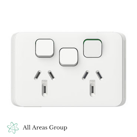 Clipsal Iconic GPO with Extra Switch & ID Window – Vivid White (3025XA-VW)