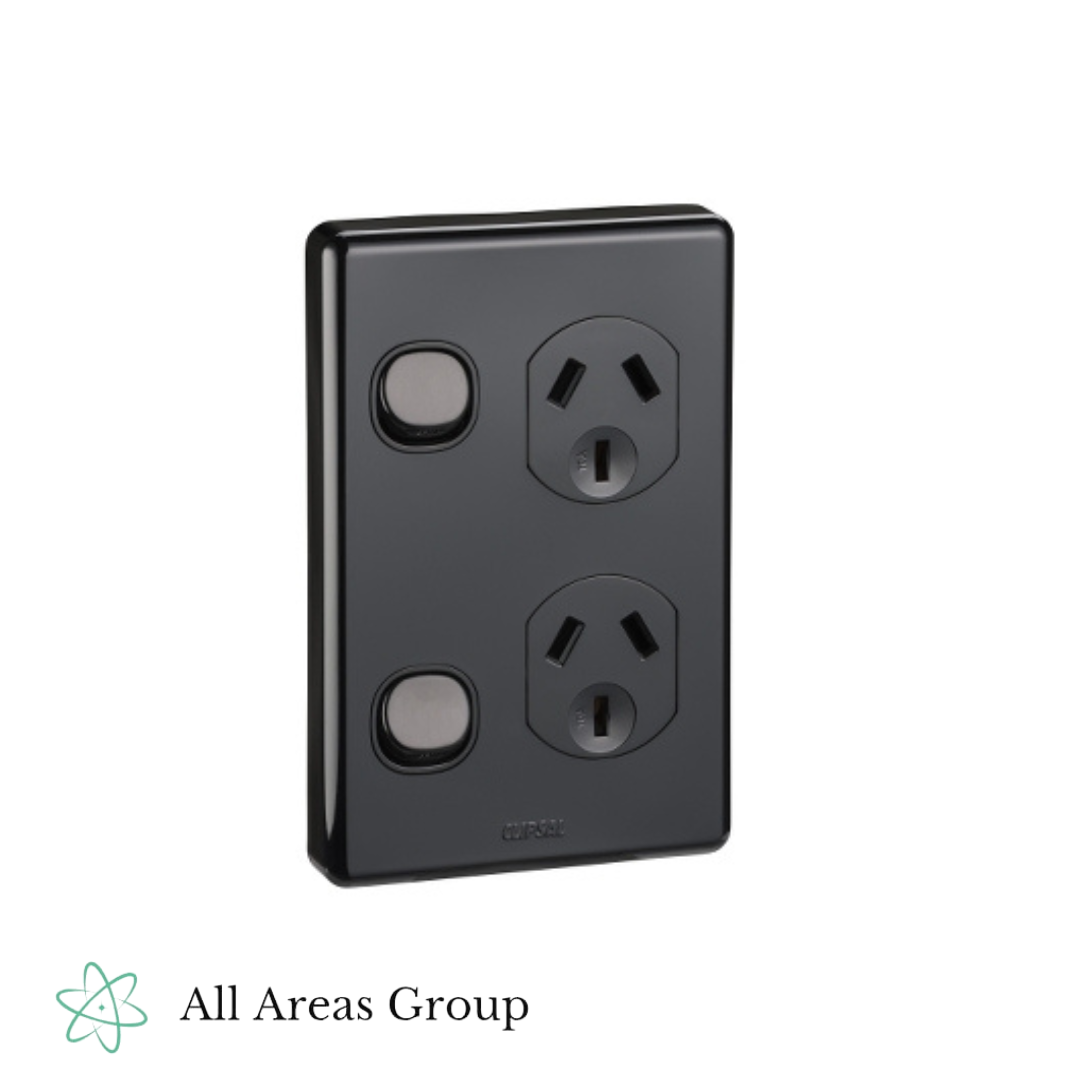 Clipsal Vertical Double GPO – Black